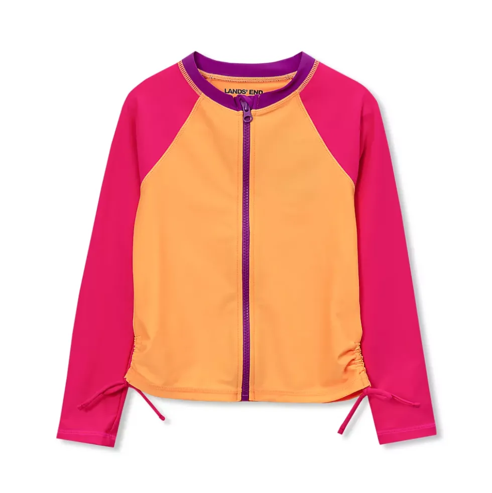 Girls Chlorine Resistant Long Sleeve Zip Front Rash Guard