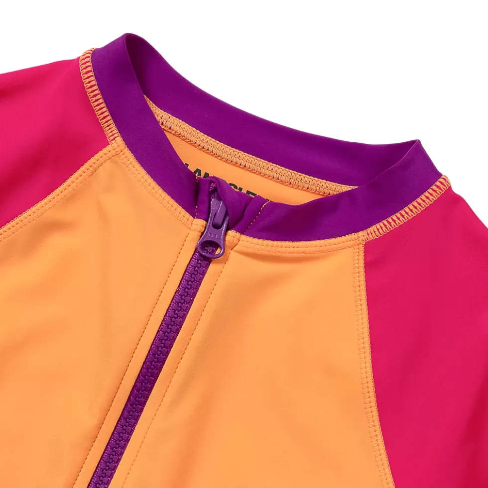 Girls Chlorine Resistant Long Sleeve Zip Front Rash Guard