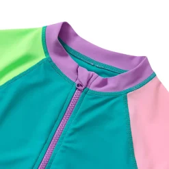 Girls Chlorine Resistant Long Sleeve Zip Front Rash Guard