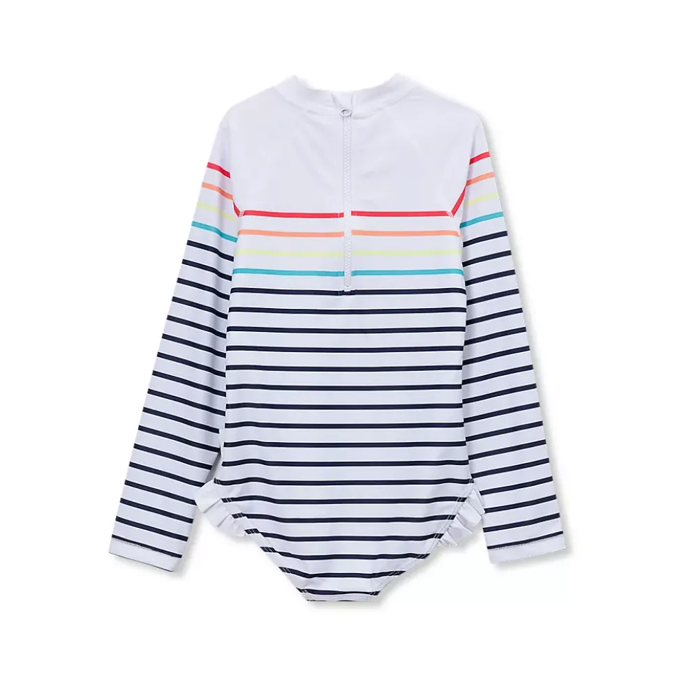 Girls Chlorine Resistant Long Sleeve Ruffle One Piece Swimsuit