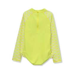 Girls Chlorine Resistant Long Sleeve Ruffle One Piece Swimsuit