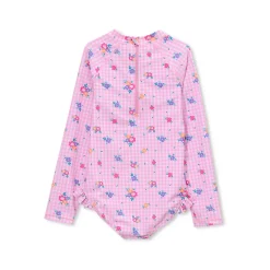 Girls Chlorine Resistant Long Sleeve Ruffle One Piece Swimsuit