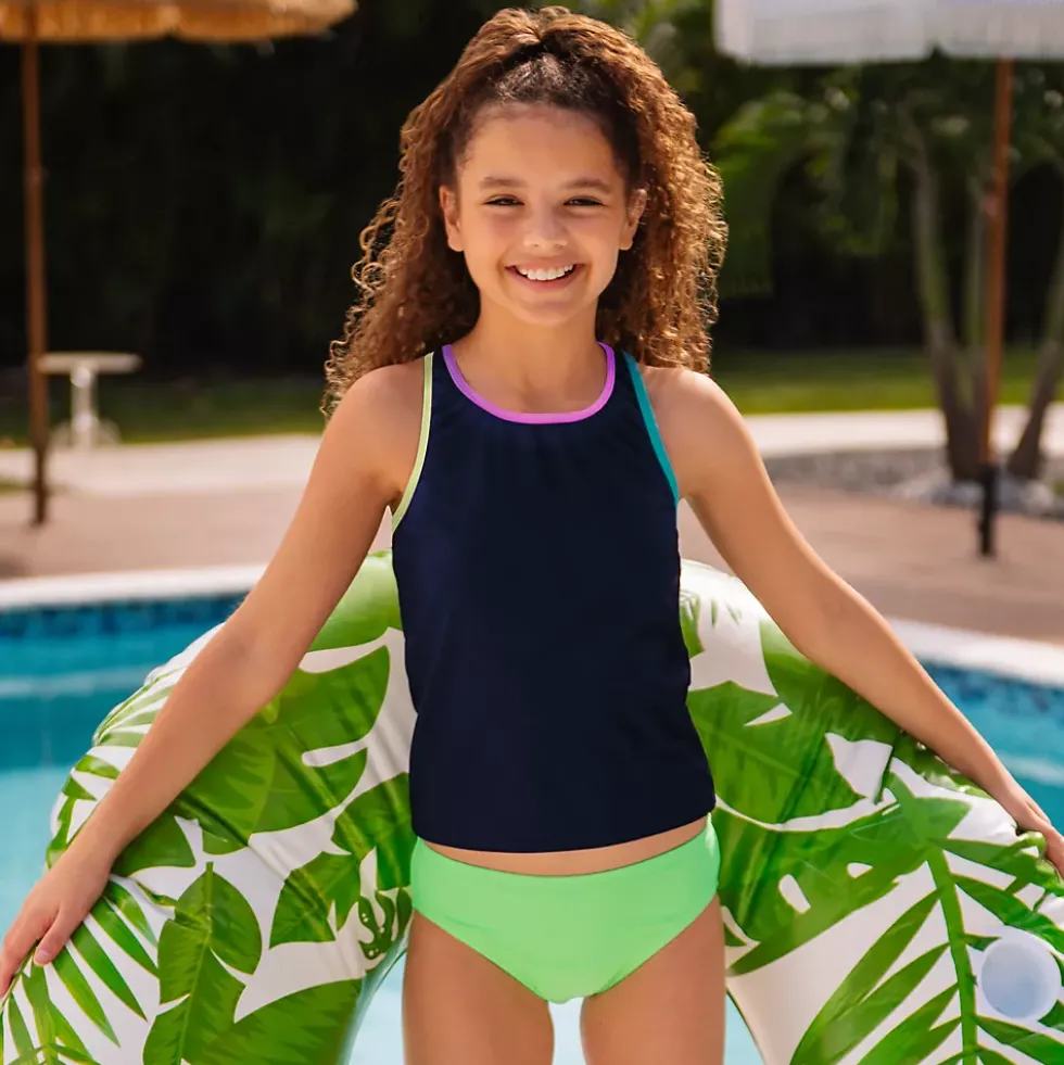 Girls Chlorine Resistant Racer Back Tankini Swim Top