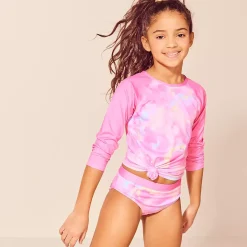 Girls Chlorine Resistant Rash Guard Bikini Swimsuit Set