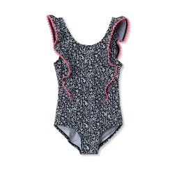 Girls Chlorine Resistant Scoop Neck Ruffle One Piece Swimsuit