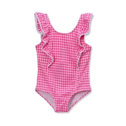 Girls Chlorine Resistant Scoop Neck Ruffle One Piece Swimsuit