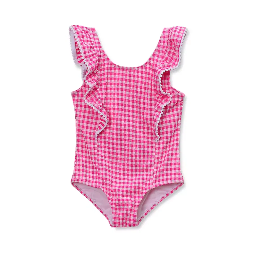 Girls Chlorine Resistant Scoop Neck Ruffle One Piece Swimsuit