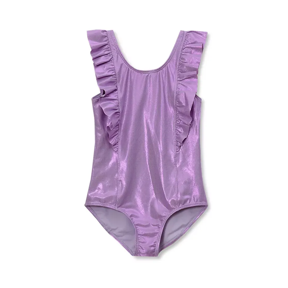Girls Chlorine Resistant Scoop Neck Ruffle One Piece Swimsuit