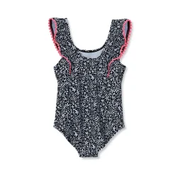 Girls Chlorine Resistant Scoop Neck Ruffle One Piece Swimsuit