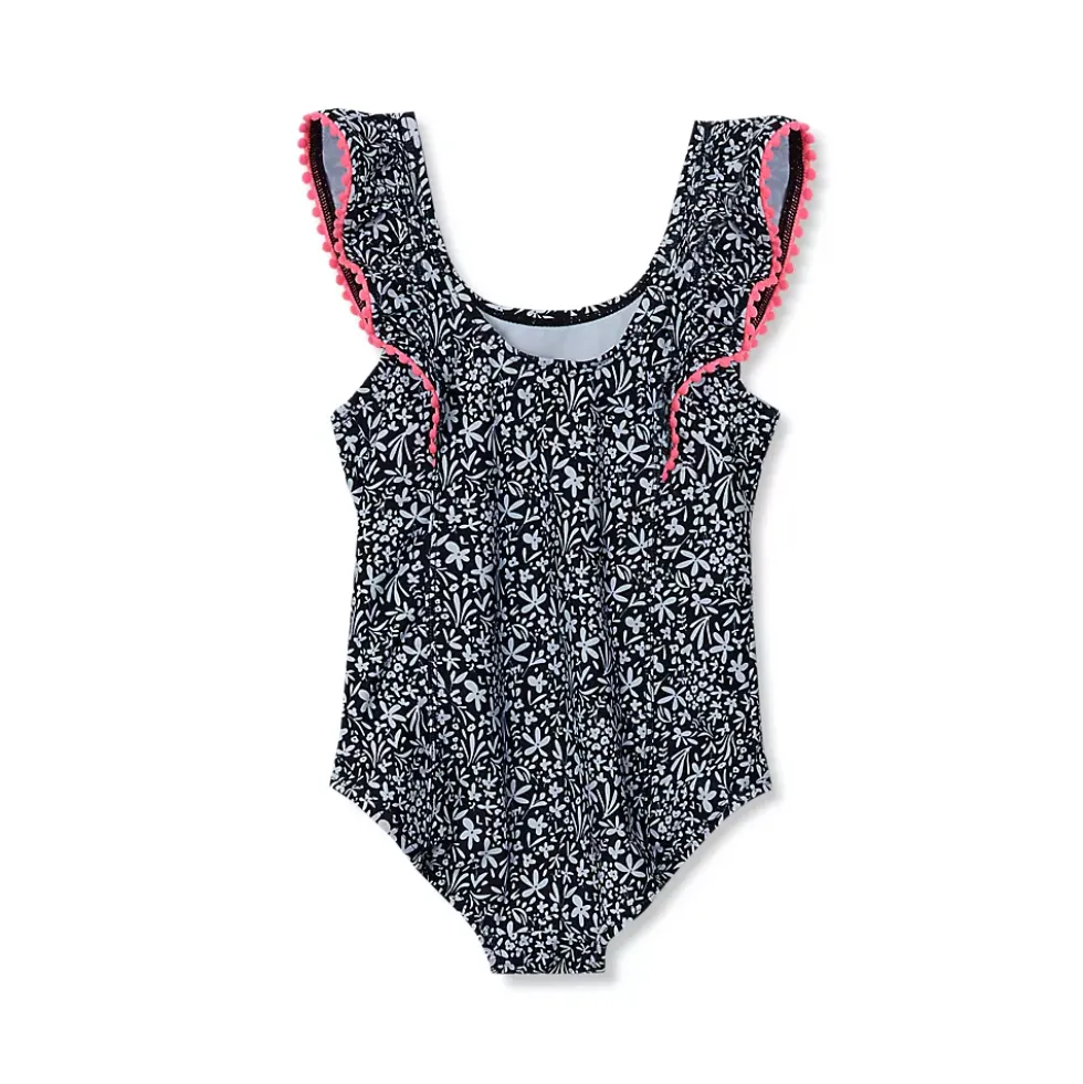 Girls Chlorine Resistant Scoop Neck Ruffle One Piece Swimsuit