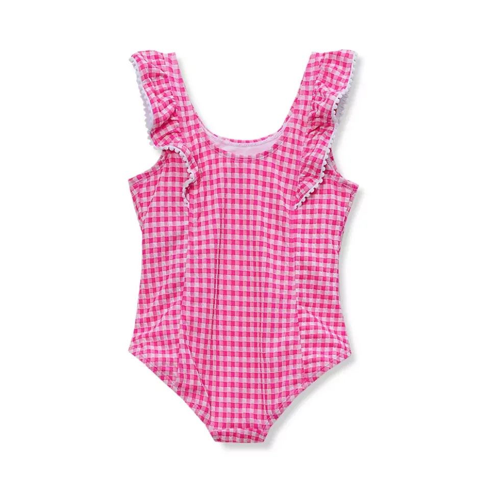 Girls Chlorine Resistant Scoop Neck Ruffle One Piece Swimsuit