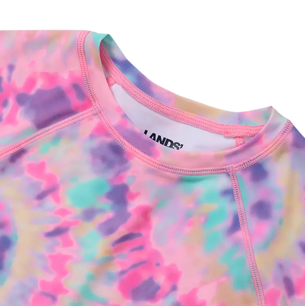 Girls Chlorine Resistant Short Sleeve Crew Neck Swim Rash Guard
