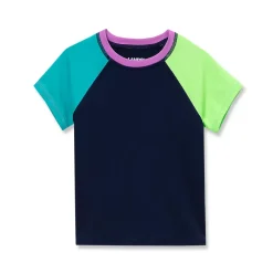 Girls Chlorine Resistant Short Sleeve Crew Neck Swim Rash Guard