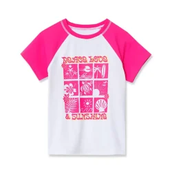 Girls Chlorine Resistant Short Sleeve Crew Neck Swim Rash Guard
