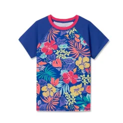 Girls Chlorine Resistant Short Sleeve Crew Neck Swim Rash Guard