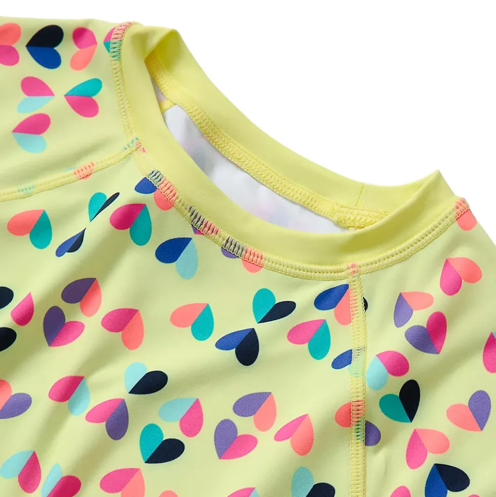 Girls Chlorine Resistant Short Sleeve Crew Neck Swim Rash Guard