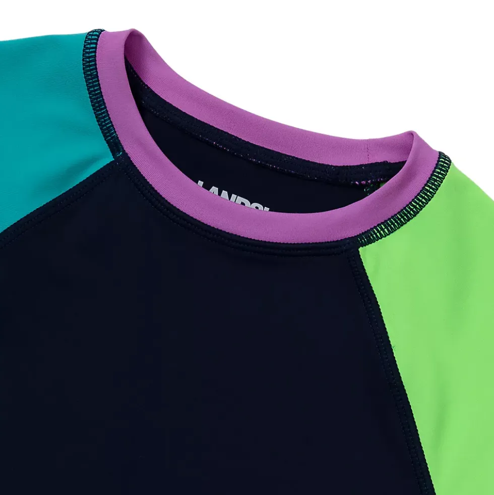 Girls Chlorine Resistant Short Sleeve Crew Neck Swim Rash Guard