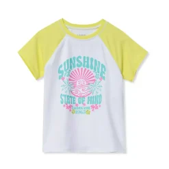 Girls Chlorine Resistant Short Sleeve Crew Neck Swim Rash Guard
