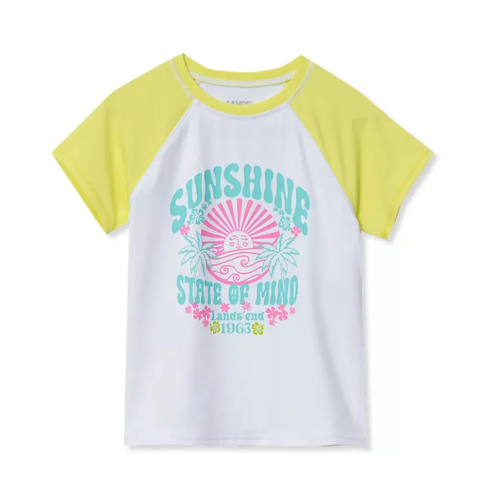 Girls Chlorine Resistant Short Sleeve Crew Neck Swim Rash Guard
