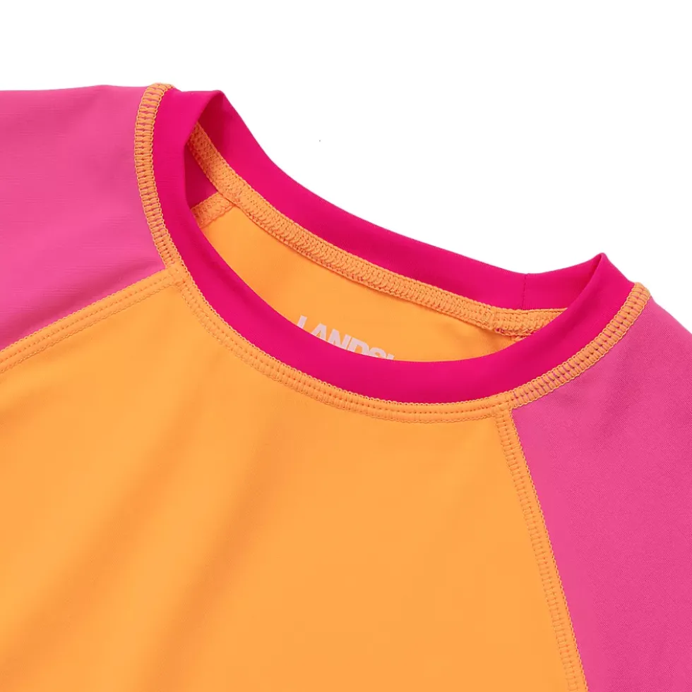 Girls Chlorine Resistant Short Sleeve Crew Neck Swim Rash Guard