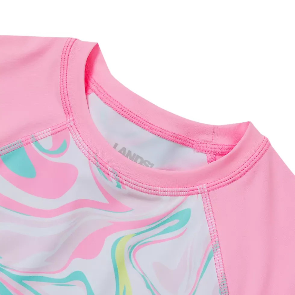 Girls Chlorine Resistant Short Sleeve Rash Guard 3 Piece Swimsuit Set
