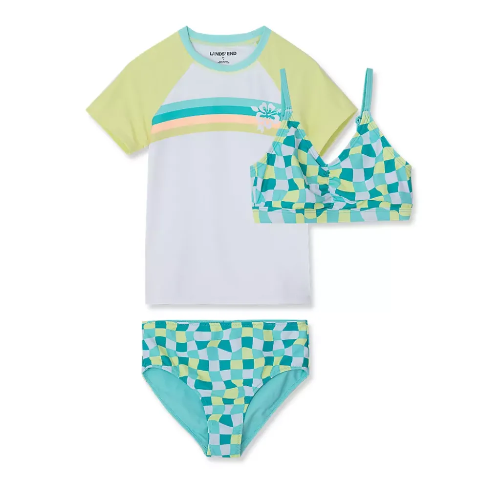 Girls Chlorine Resistant Short Sleeve Rash Guard 3 Piece Swimsuit Set