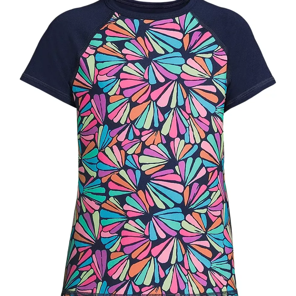 Girls Chlorine Resistant Short Sleeve Crew Neck UPF50 Rash Guard