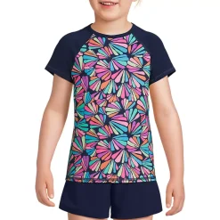 Girls Chlorine Resistant Short Sleeve Crew Neck UPF50 Rash Guard