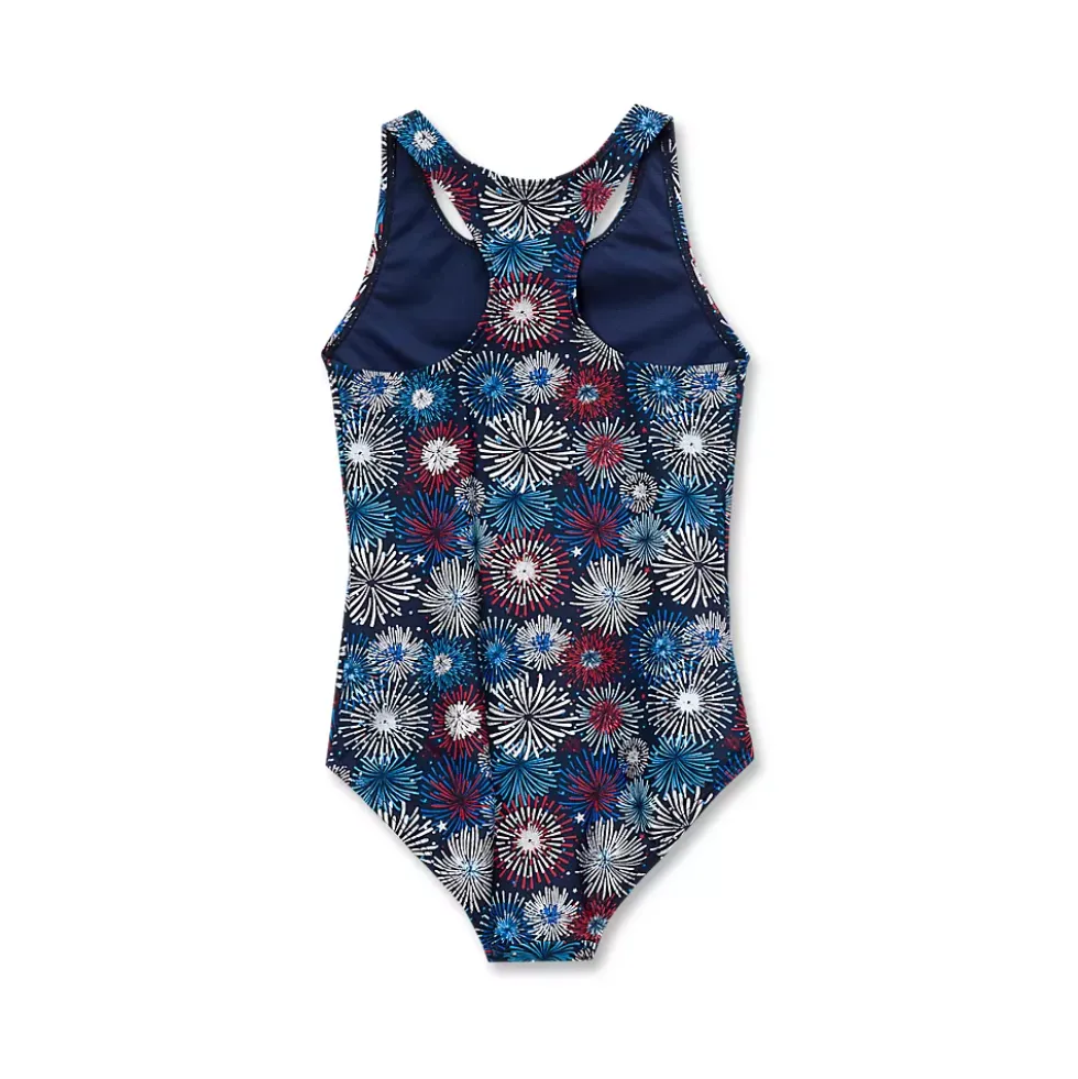 Girls Chlorine Resistant Sporty Hi-Neck Racer Back One Piece Swimsuit