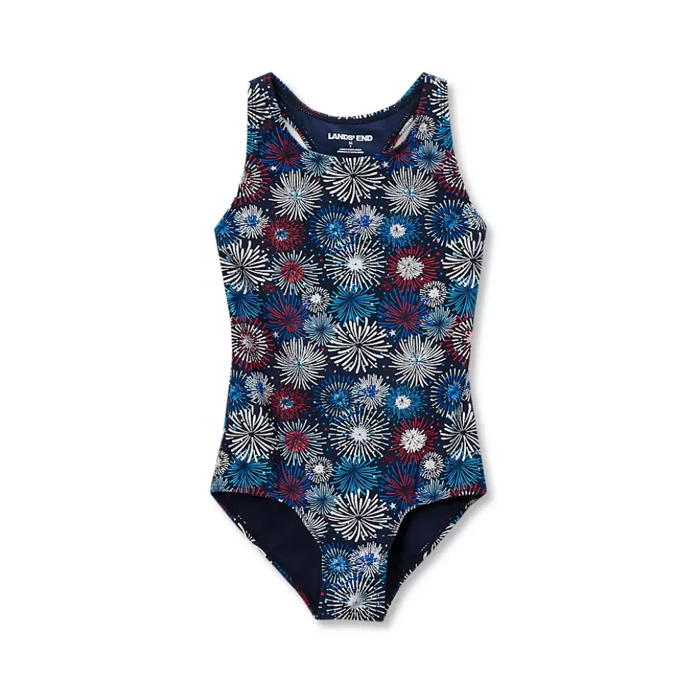 Girls Chlorine Resistant Sporty Hi-Neck Racer Back One Piece Swimsuit