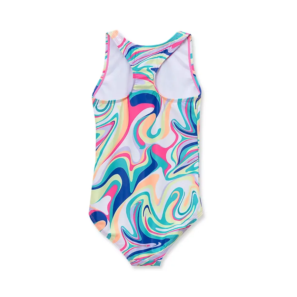 Girls Chlorine Resistant Sporty Hi-Neck Racer Back One Piece Swimsuit