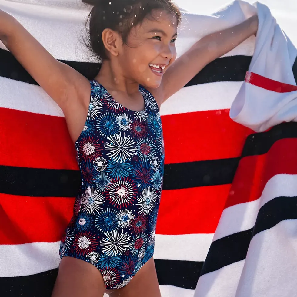 Girls Chlorine Resistant Sporty Hi-Neck Racer Back One Piece Swimsuit
