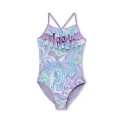 Girls Chlorine Resistant X-Back Ruffle One Piece Swimsuit