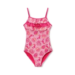 Girls Chlorine Resistant X-Back Ruffle One Piece Swimsuit