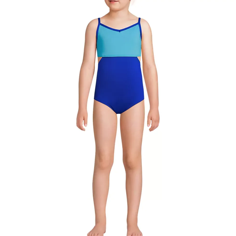 Girls Chlorine Resistant X-Back Cut Out One Piece Swimsuit