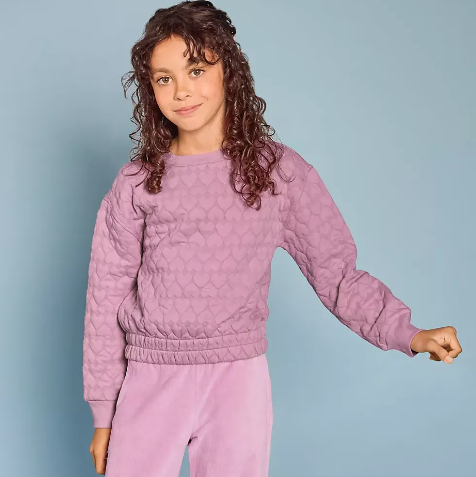 Girls Knit Quilted Crew Neck Sweatshirt