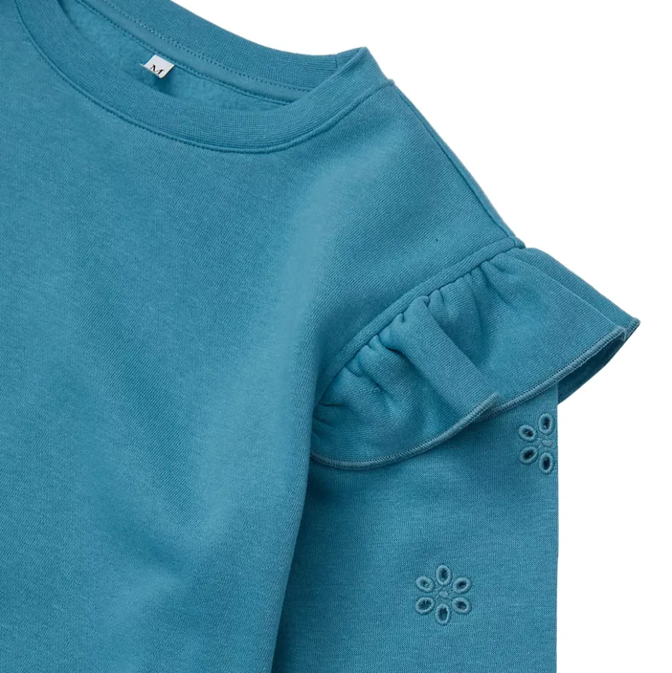 Girls Long Sleeve Cozy Fleece Ruffle Eyelet Sweatshirt