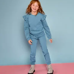 Girls Long Sleeve Cozy Fleece Ruffle Eyelet Sweatshirt