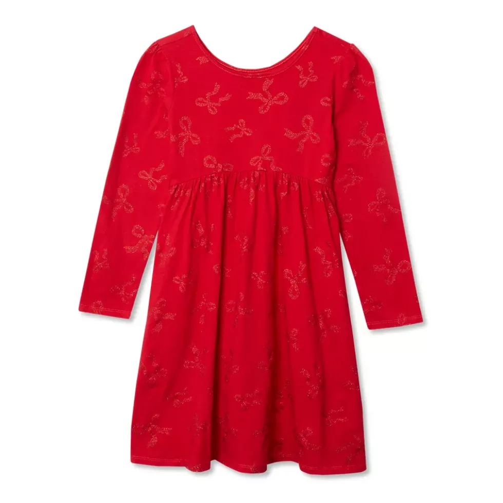 Girls Long Sleeve Gathered Waist Jersey Dress