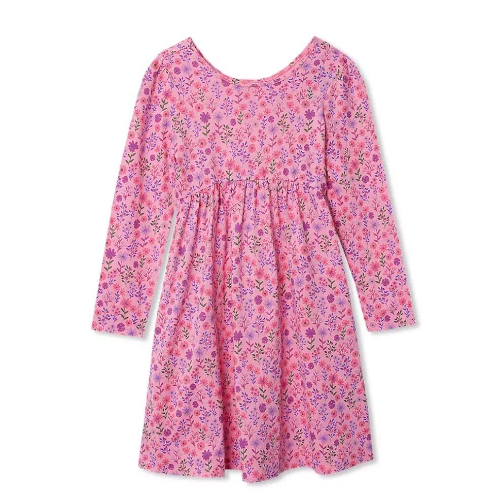Girls Long Sleeve Gathered Waist Jersey Dress