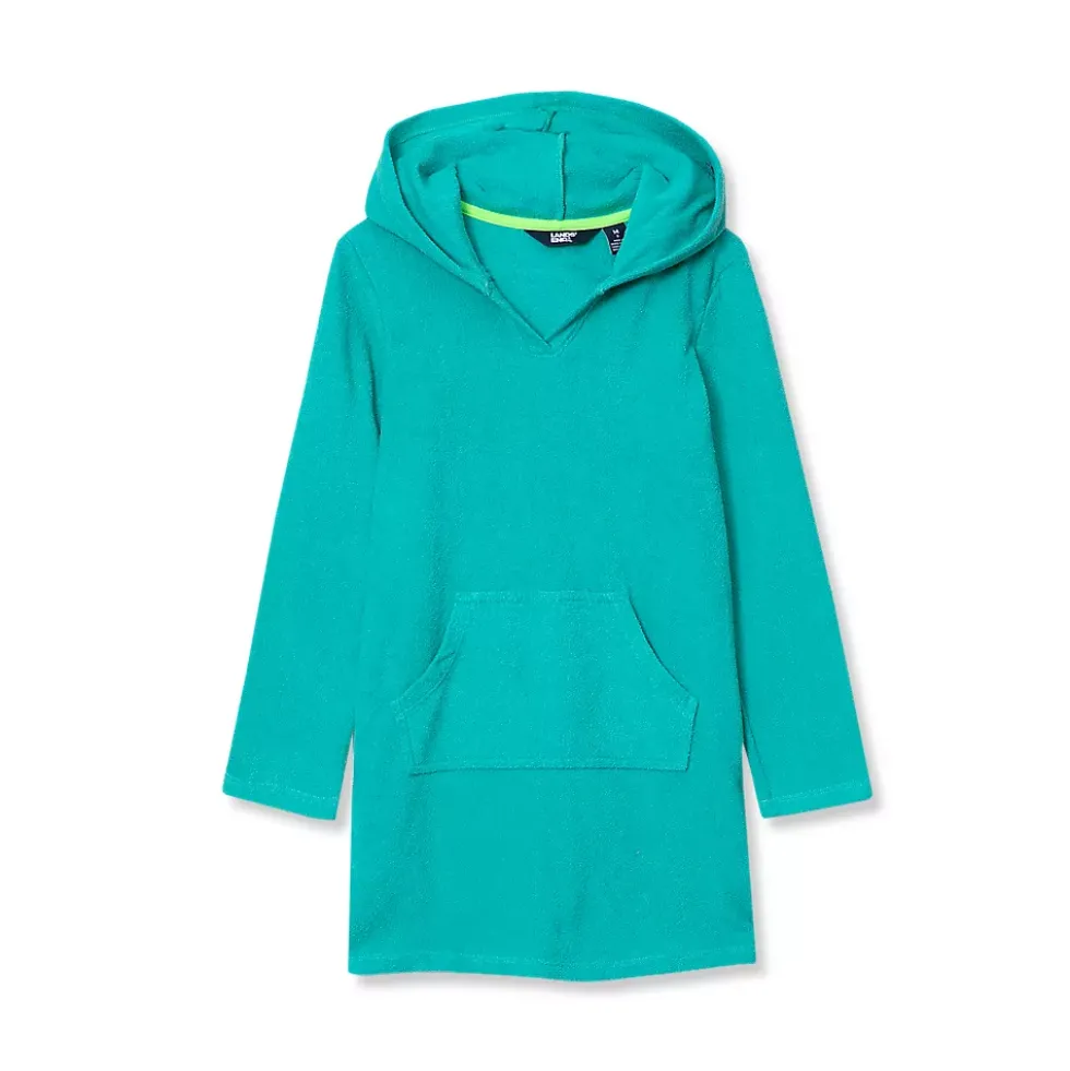 Girls Long Sleeve Hooded Front Pocket Terry Cloth Swimsuit Cover-Up