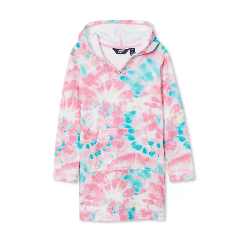 Girls Long Sleeve Hooded Front Pocket Terry Cloth Swimsuit Cover-Up