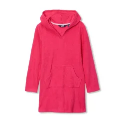 Girls Long Sleeve Hooded Front Pocket Terry Cloth Swimsuit Cover-Up