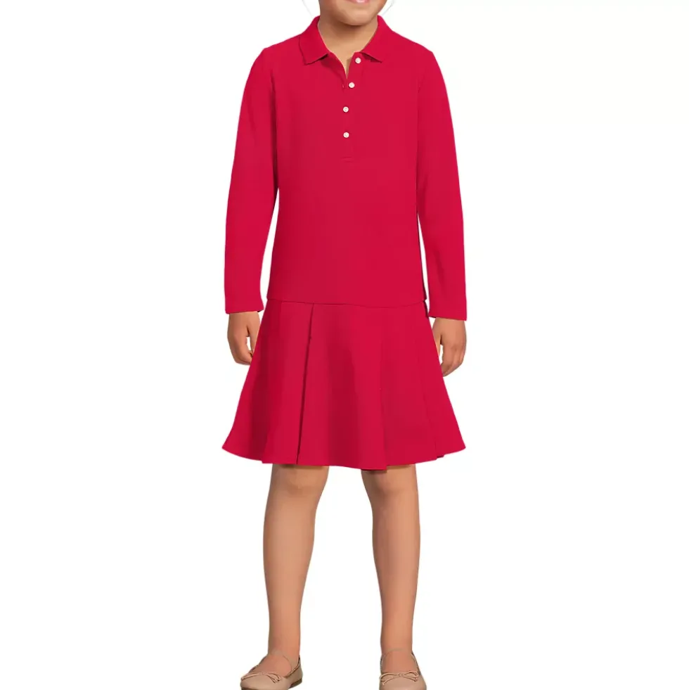 Girls Long Sleeve Mesh Pleated Polo Dress