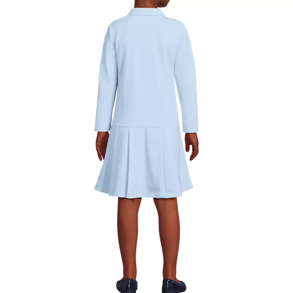 Girls Long Sleeve Mesh Pleated Polo Dress