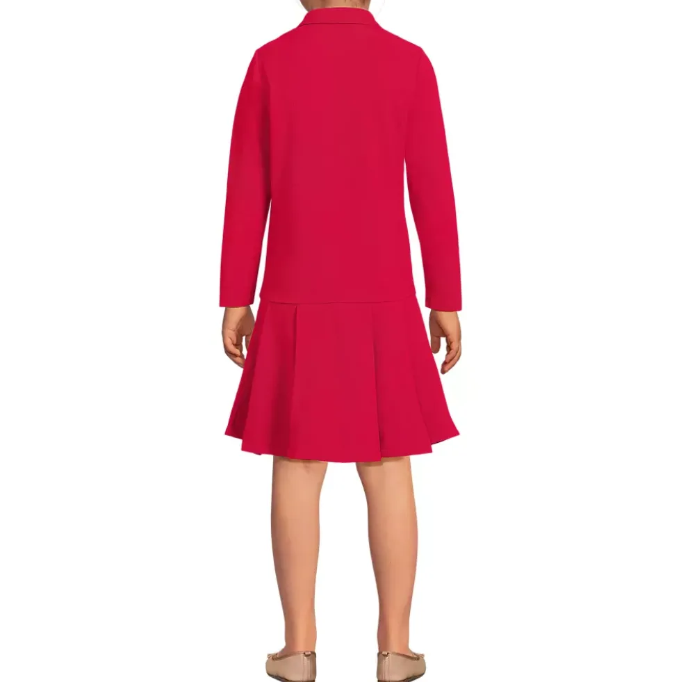 Girls Long Sleeve Mesh Pleated Polo Dress