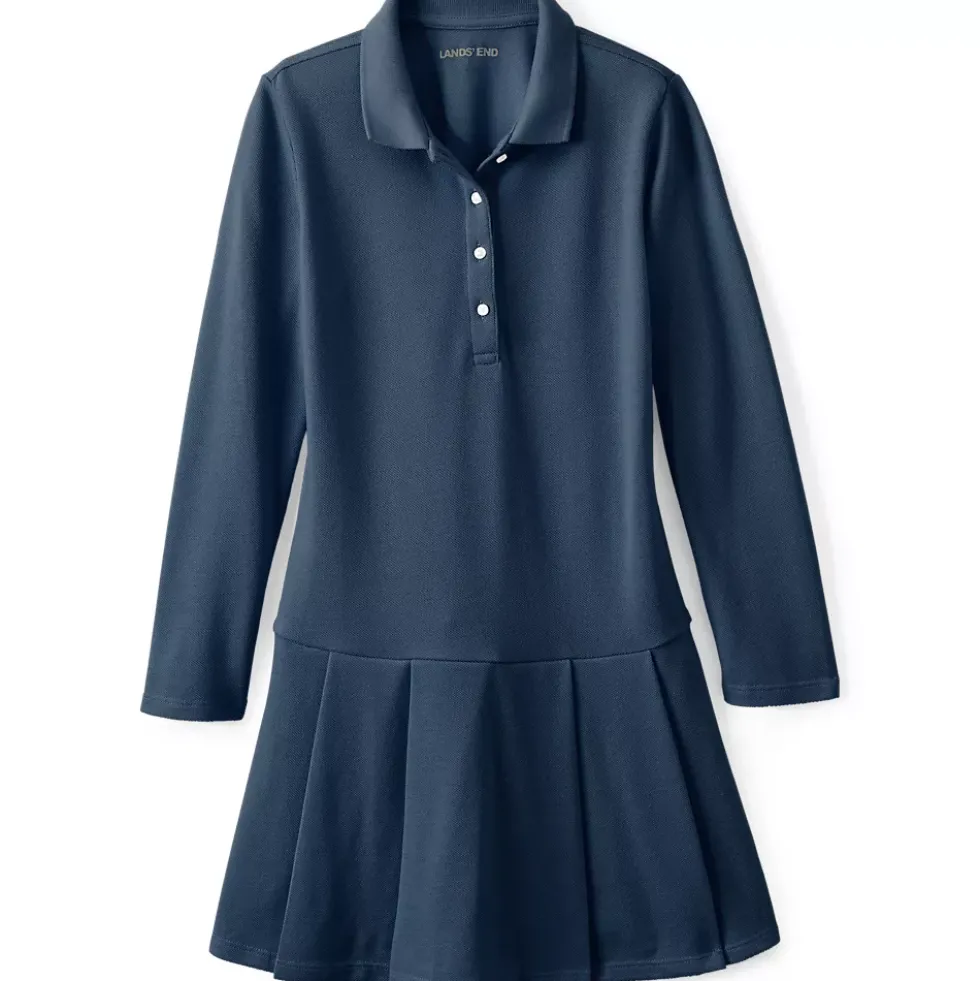 Girls Long Sleeve Mesh Pleated Polo Dress