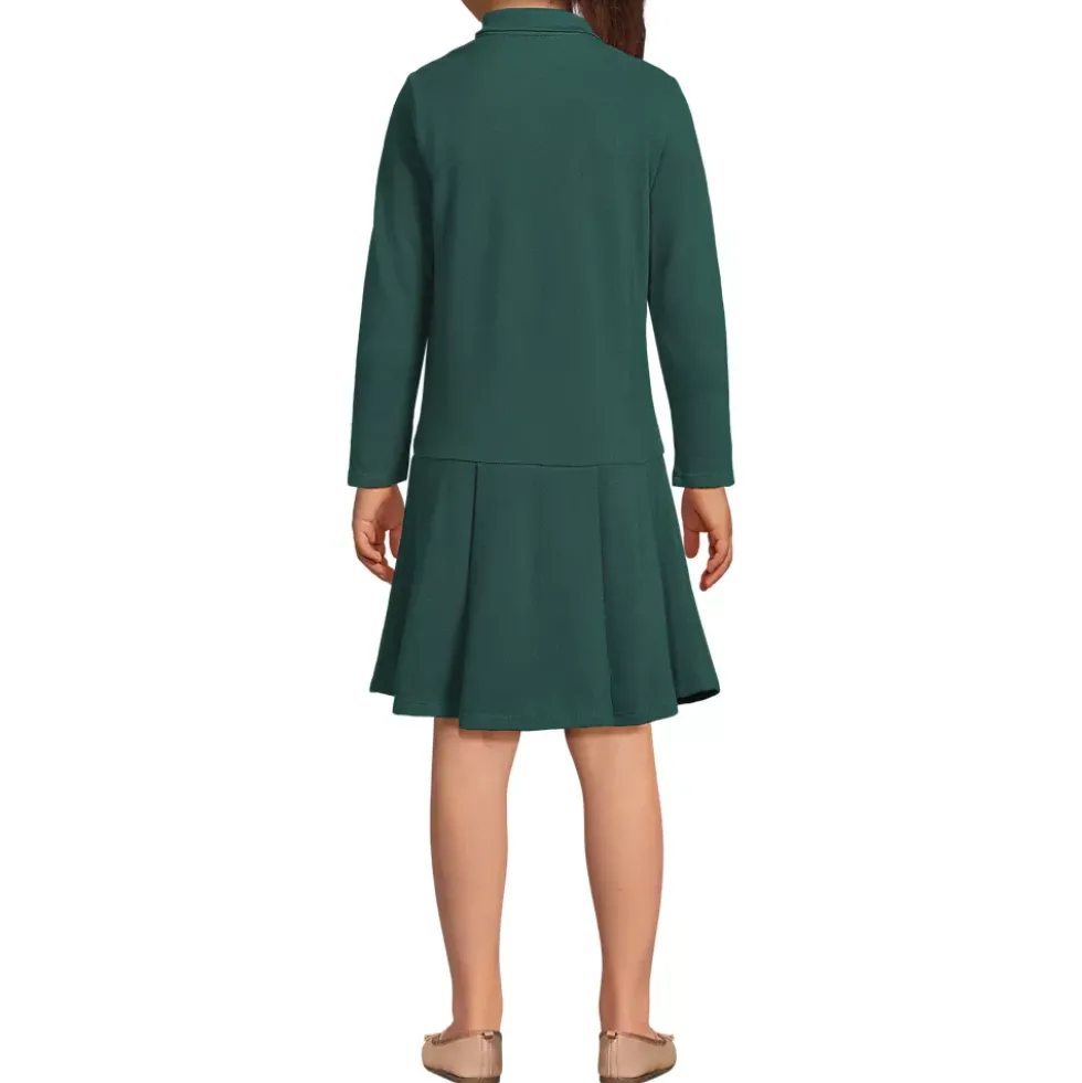 Girls Long Sleeve Mesh Pleated Polo Dress