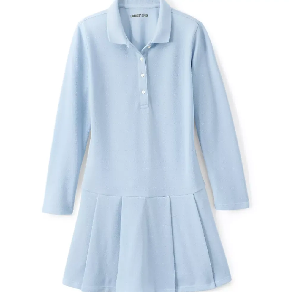 Girls Long Sleeve Mesh Pleated Polo Dress