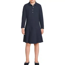 Girls Long Sleeve Mesh Pleated Polo Dress
